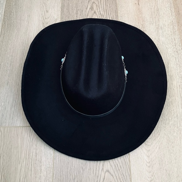 Frye Felt Cowboy Hat Black Cattleman Crease Turquoise Conchos Western OSFM NWT - Picture 4 of 7